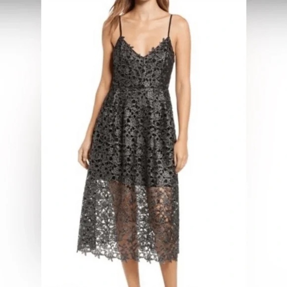 NWT Astr black and silver metallic midi dress